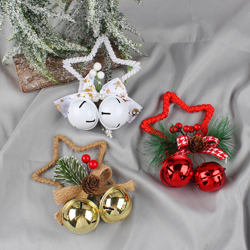 Hong Kong Love Christmas Five-Pointed Star Bell Accessories Pendant DIY Christmas Tree Ornaments Bow Bell Showcase Tool