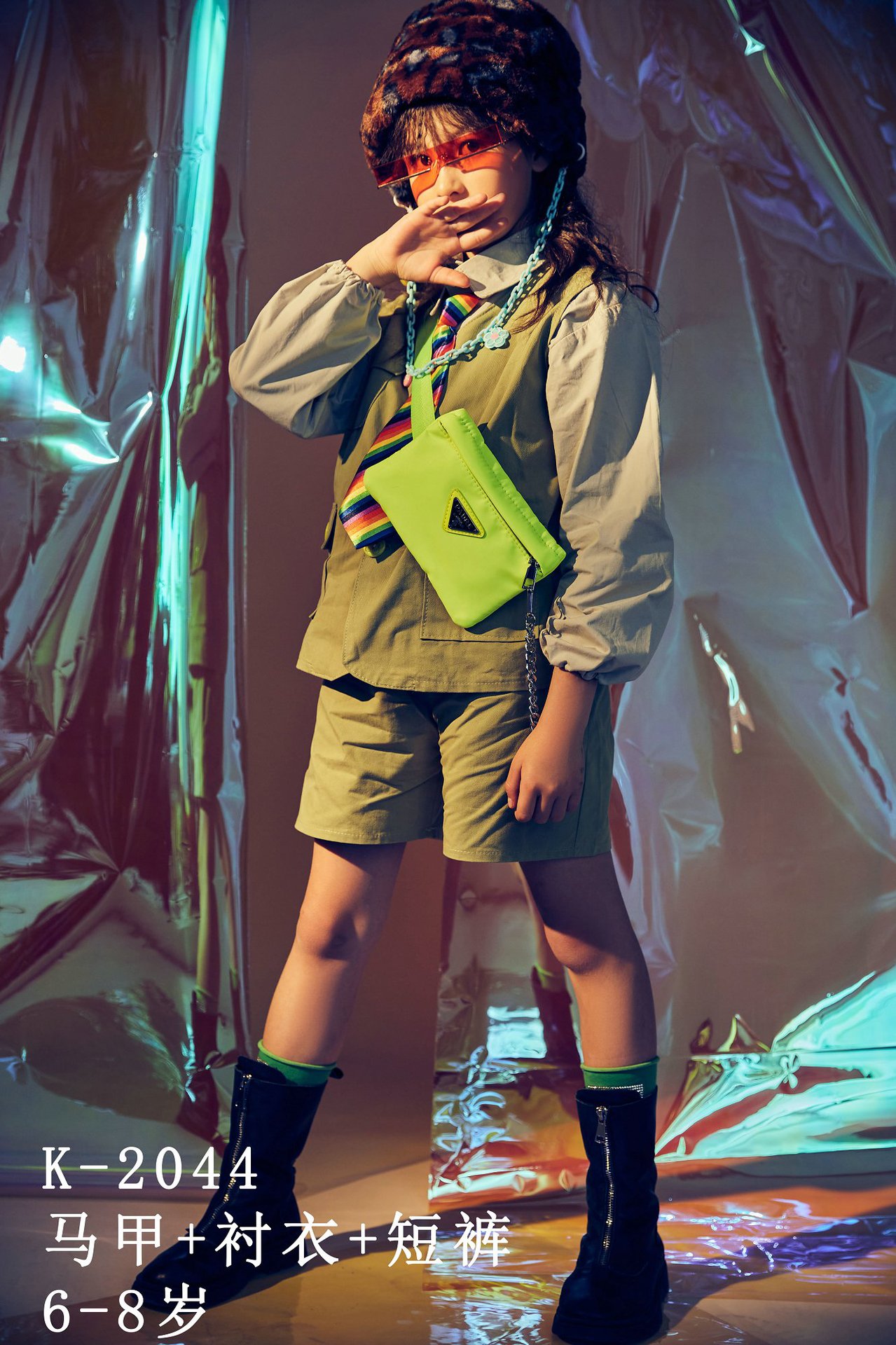 网红洋气套装摄影儿童走秀潮服时尚模特女童艺术照杂志封面服装