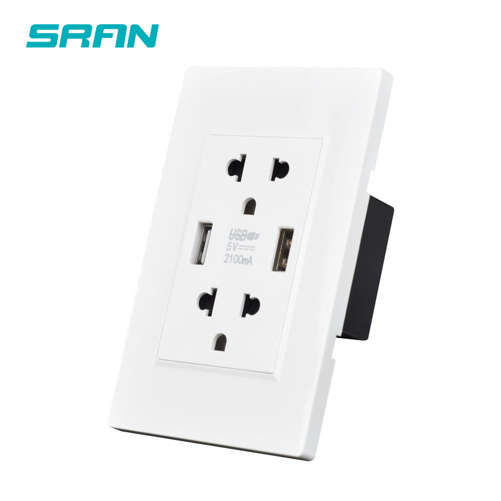 尚然泰式六孔墙壁插118型台湾多功能usb充电白色美标越南开关插座