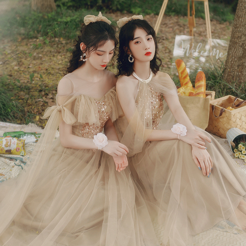 闺蜜伴娘服2022新款亮片春季毕业季写真礼服裙女姐妹团婚礼伴娘服