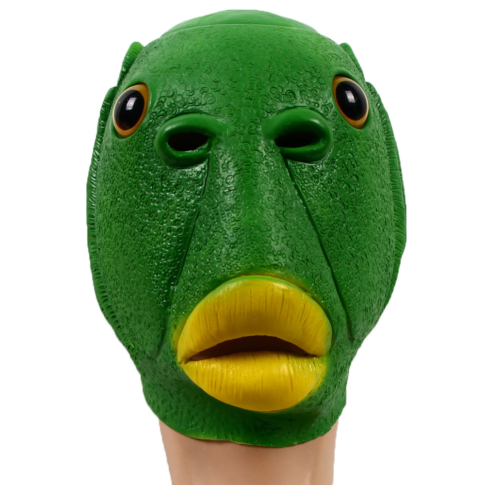 现货网红绿鱼头套鱼头绿鱼面具节日搞笑整蛊沙雕绿头怪怪鱼面具