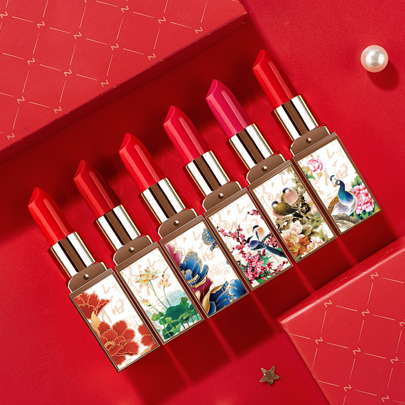 Korean Rabbit Ancient Style Lipstick Kit Matte Moisturizing Long-Lasting Retro Red Pepper Chinese Style Six Gift Boxes