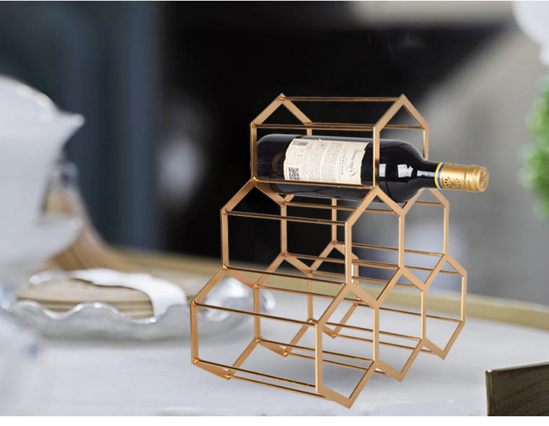 欧式金属铁艺红酒架家用客厅简约葡萄酒架金色创意蜂巢酒柜展示架