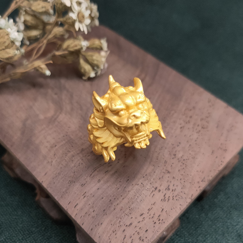 越南沙可调节金戒指男士龙头霸气社会麒麟电镀金色镀活口指环首饰