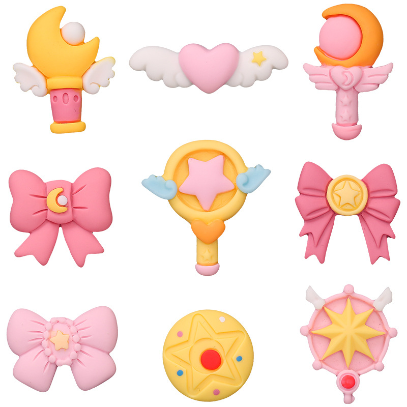 卡通美少女魔法棒蝴蝶结diy饰品手机壳奶油胶小发夹树脂配件批发