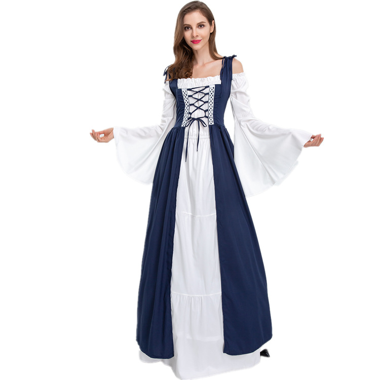 欧美宫廷公主装方领捆绑束腰中世纪文艺复兴复古连衣裙话剧演出服
