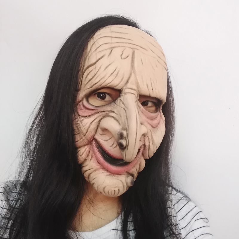 万圣节酒吧装扮搞怪演出用品女巫婆假发橡胶孟婆鬼脸面具厂家直销