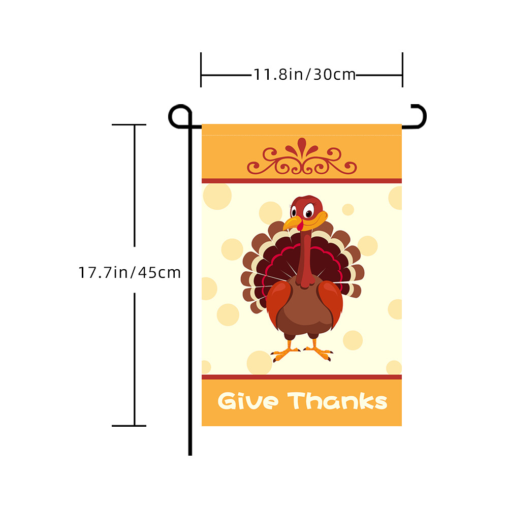 Cross-Border New Arrival Double Layer Thanksgiving Harvest Festival Garden Banner 100D Polyester Autumn Scarecrow Turkey Pumpkin Flag