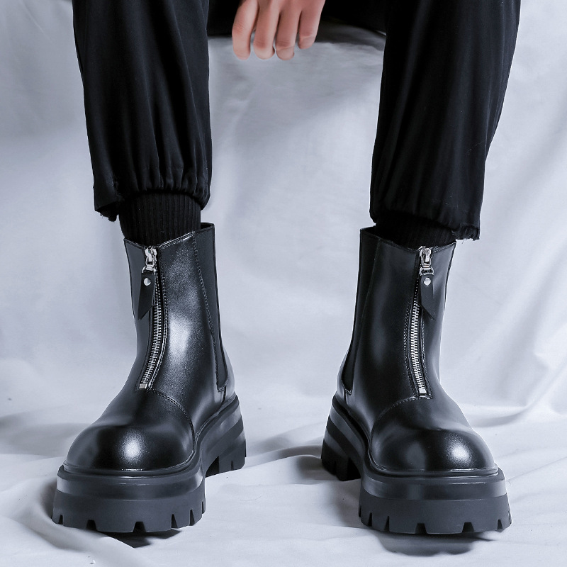 男士马丁靴2024新款拉链靴子春秋黑色厚底靴一脚蹬切尔西50552-r