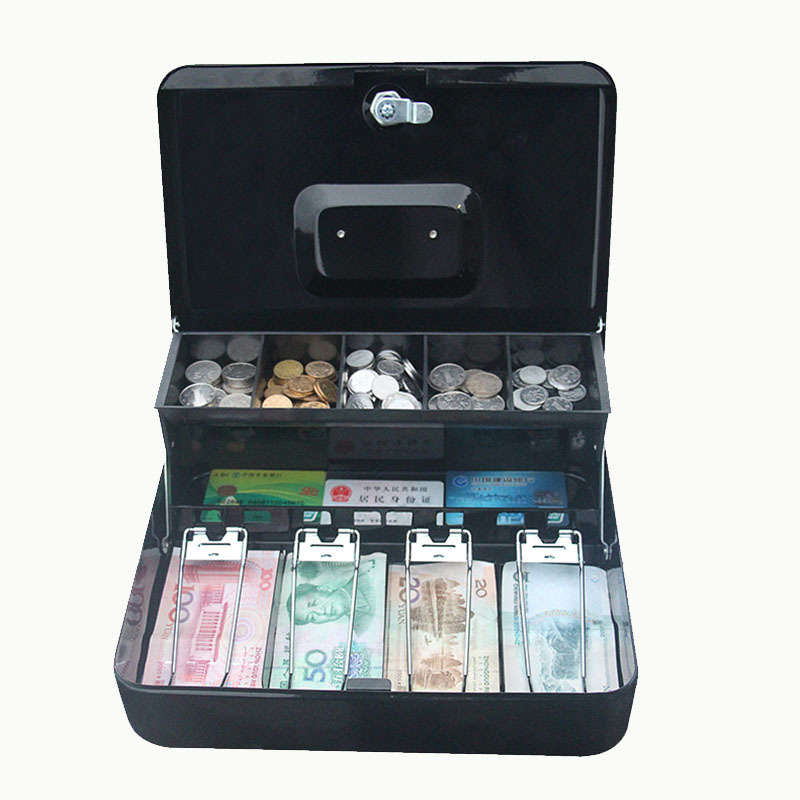 手提金属小钱箱带锁收银箱钱盒子密码锁多功能装钱纸币硬币收纳盒