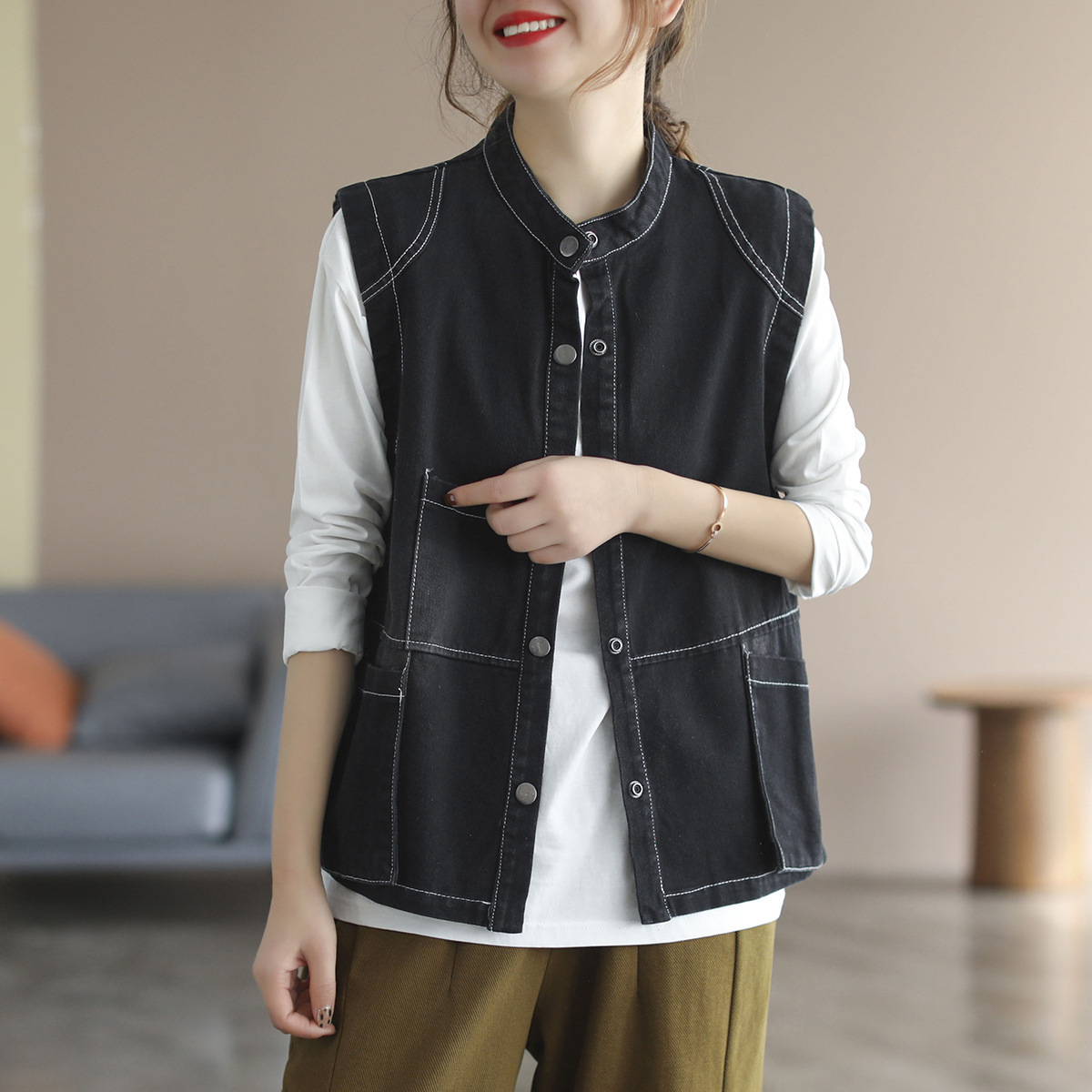 背心款牛仔马甲图片