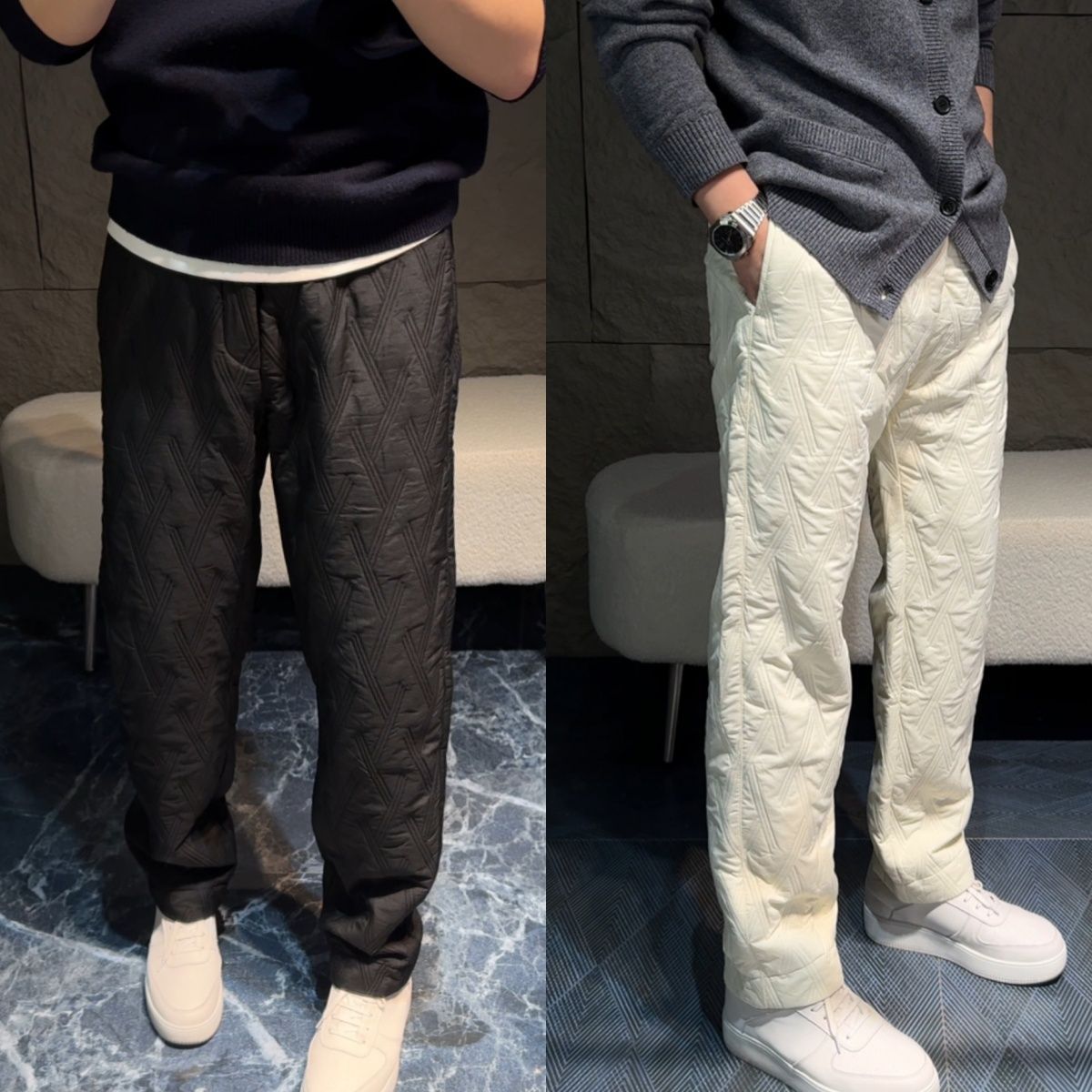 【棉裤防寒】男士保暖菱形格直筒裤秋冬潮流高级简约宽松百搭休闲