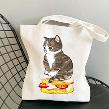 Canvas Tote Bag INS风日系卡通慵懒猫咪印花大容量手提帆布包袋