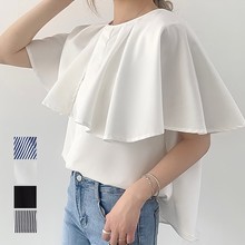 夏季日韩新款设计感斗篷式圆领衬衫女气质上衣宽松显瘦衬衣