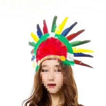 儿童节印第安羽毛面具印地安野人派对道具印第安人羽毛头饰