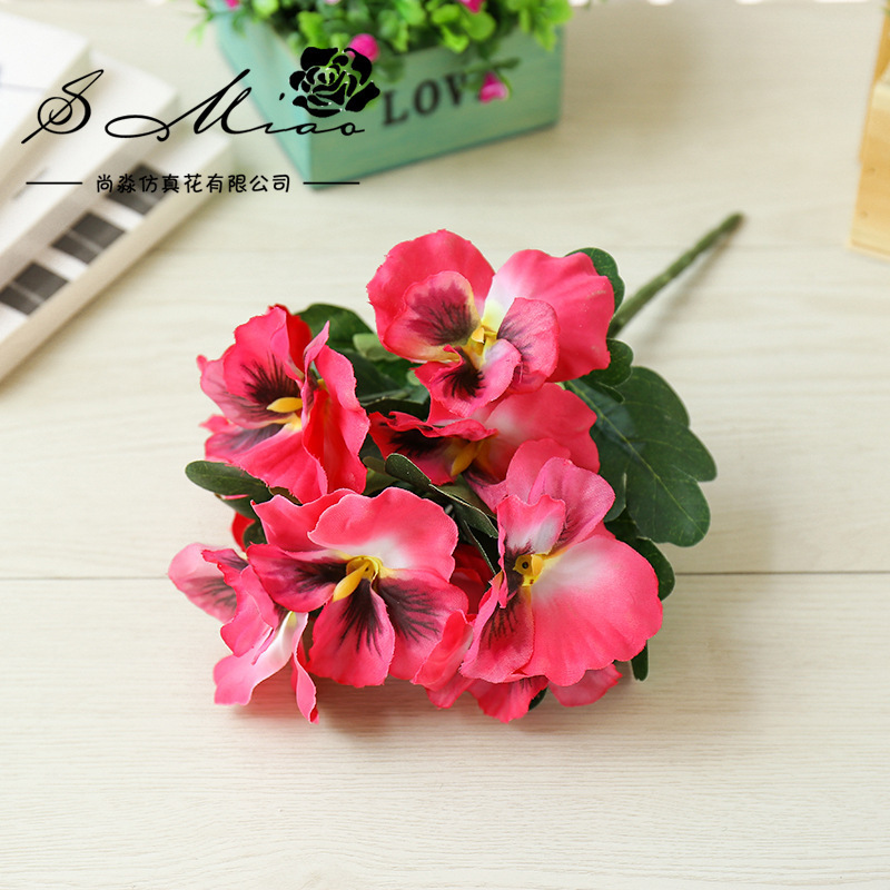 Flower Five Fork Small Bouquet Pansy Creative Home Silk Flower Artificial Flowers Factory Fake Flower Small Ornaments Plants Green Plants