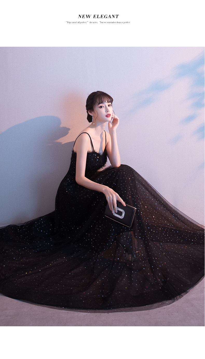 吊带晚礼服女2022新款黑色长款宴会气质名媛合唱团指挥连衣裙抹胸