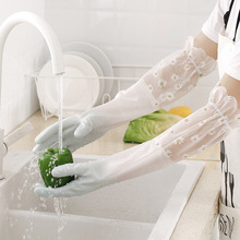 加长pvc长款橡胶防水塑胶家务洗衣刷碗透白双色手套洗碗防滑手套