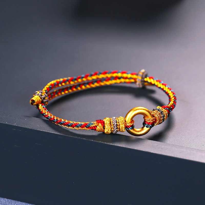 宫廷风编绳手链纯银镀金圆圈乾坤金圈古风圆环手工编织编织手绳女