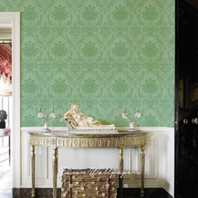 北欧电影同款墙布美式轻奢墙纸卧室客厅电视背景绿色大马士革壁纸