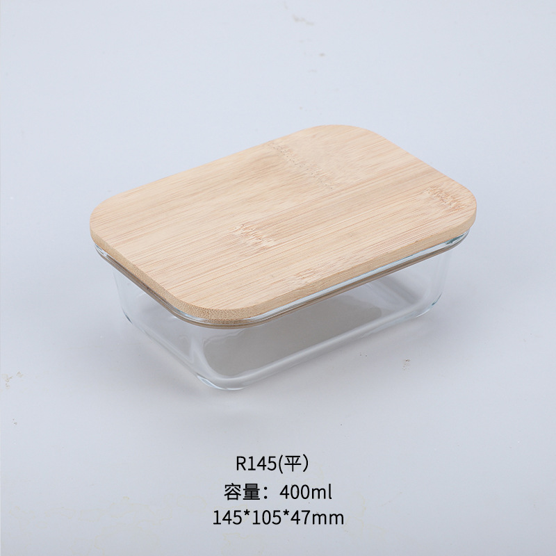 Wholesale Bamboo Wood Cover Glass Lunch Box Crisper Heat-Resistant Glass Borosilicate Japanese Lunch Box Microwave Oven