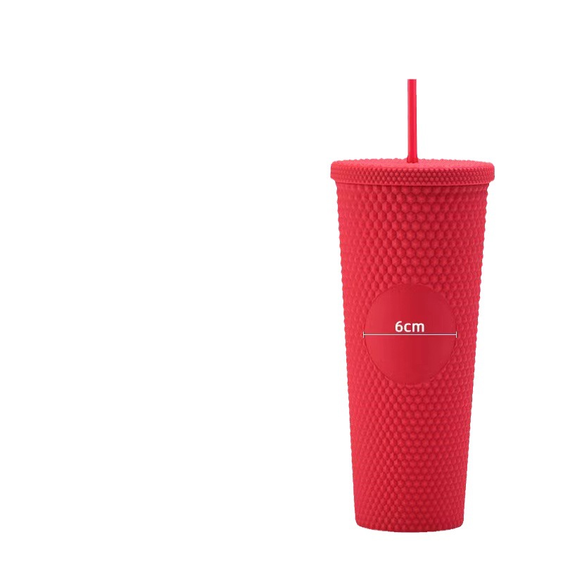 H182 Factory Direct Sales Cross-Border Double Plastic Straw Cup Large Capacity 750ml Durian Cup Color Portable Plastic