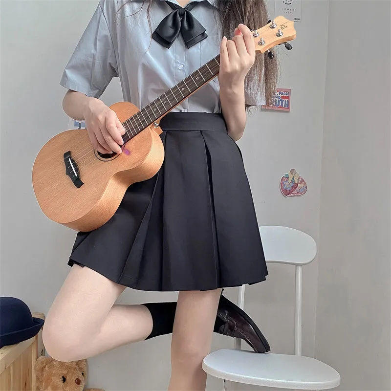 夏高腰短裙学生八半身裙款百褶裙制服制服基础学院风女纯色箱褶裙