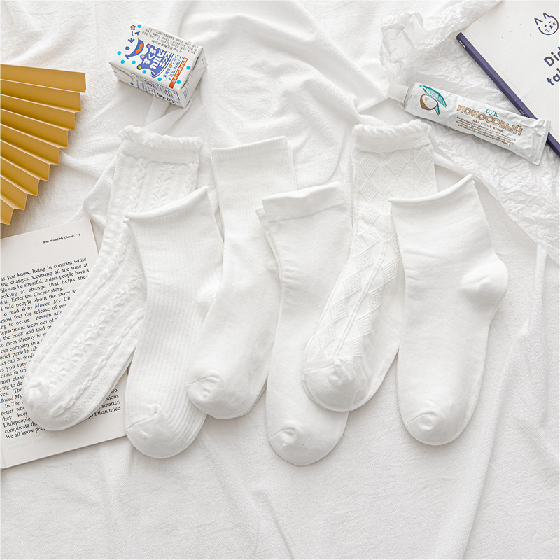 白色袜子女可爱日系jk中筒袜木耳花边少女制服袜纯白女士棉袜批发