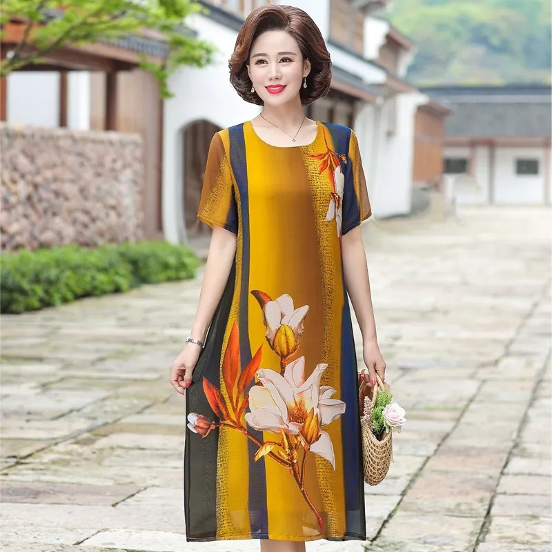 Women's New 2023 Popular Mom Dress Wide and Fashionable Noble plus Size Middle-Aged and Elderly Women's Dress