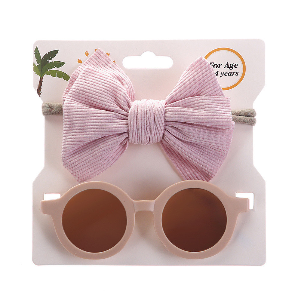 Children's Sunglasses Headband Combination Set Fashion Cartoon Baby Toy Sun-Proof Glasses Pit Cotton Solid Color Hair Band