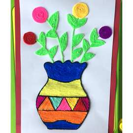 彩色毛线团幼儿园diy手工材料儿童创意制作编织粘贴画diy装饰毛线