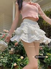 T法式花边拼接蛋糕裙半身裙女装夏季芭蕾风裙子高腰A字裙白色短