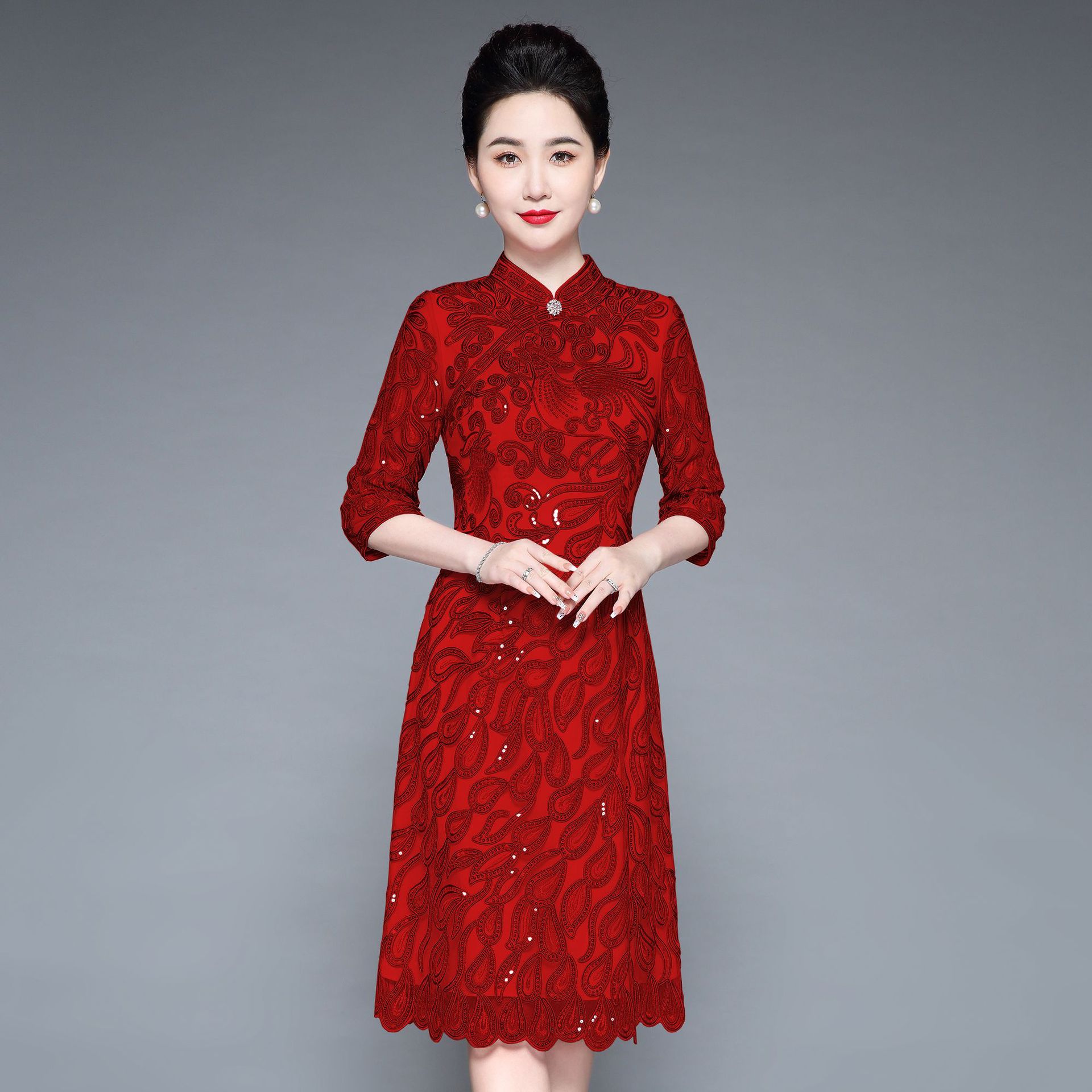 0成交1410件6xl品牌中年人妈妈装爆款 春秋连衣裙礼服女高贵婚宴大码