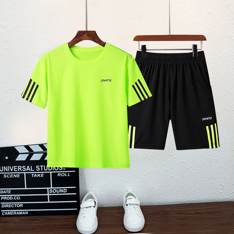 Summer 2023 Boys and Girls Sports Short Sleeve Suit Middle and Big Children Quick Drying Clothes Children's Summer Clothing Boys Football Basketball Wear