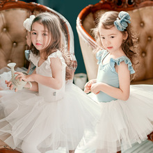 儿童舞蹈服装夏季女童练功服芭蕾舞裙女孩中国舞分体套装纱裙白色