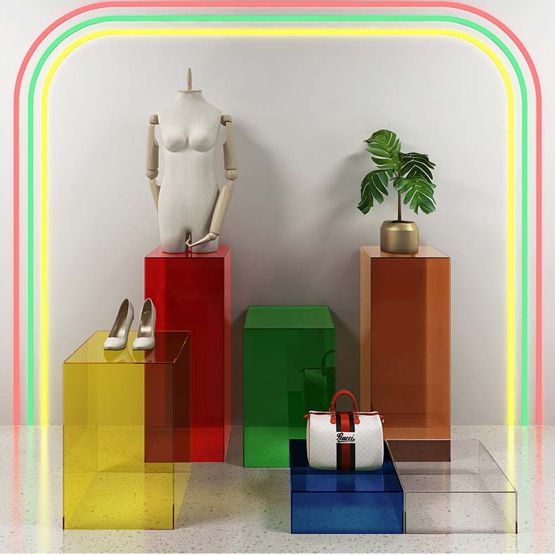 彩色亚克力长方形商品橱窗展示柜颜色商场超市展示台服装店陈列柜