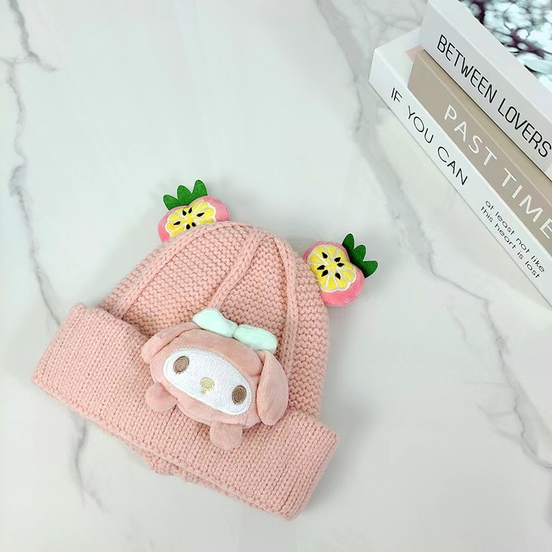 Baby Autumn and Winter Hat Warm Thickened Woolen Cap Boys and Girls Knitted Korean Cute Cartoon Sleeve Cap