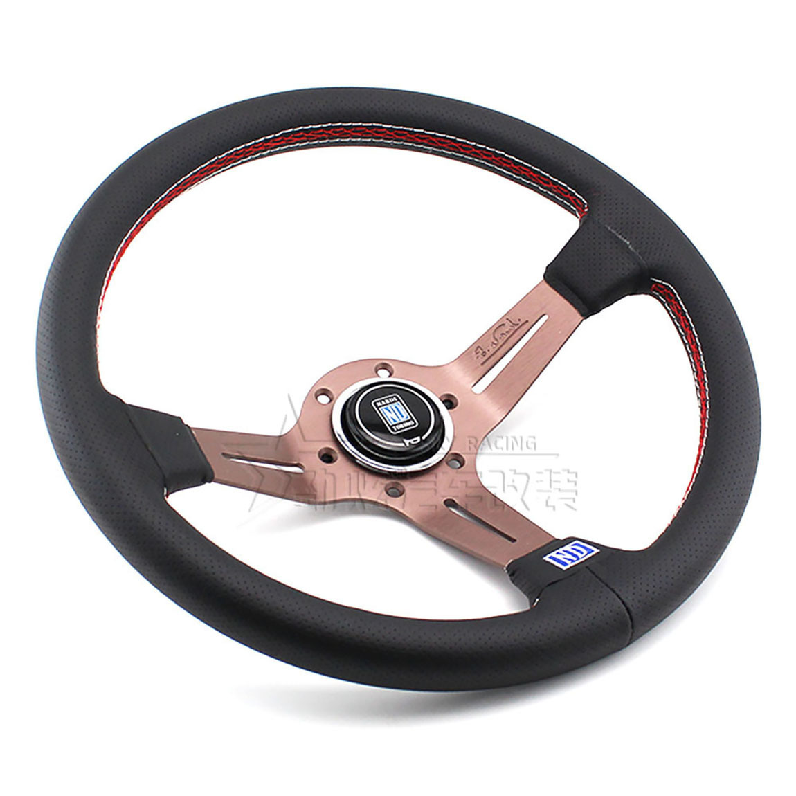 改装方向盘 红白双线真皮铝合金深凹14寸 nardi通用款赛车方向盘