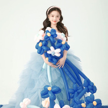 影楼主题服装韩系画报少女生日写真旅拍复古法式蓝色轻婚纱礼服