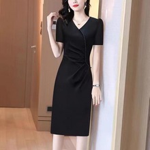 连衣裙夏季女2023新款高级感显瘦法式黑色高端包臀裙气质裙子夏