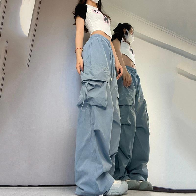 American Casual Pants for Women  Summer New Straight Draping Effect Wide-Leg Overalls High Waist Slimming Pants