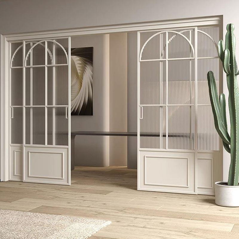 法式复古三联动老铁门极窄复古推拉门厨房阳台隔断弯弧格条厕所门