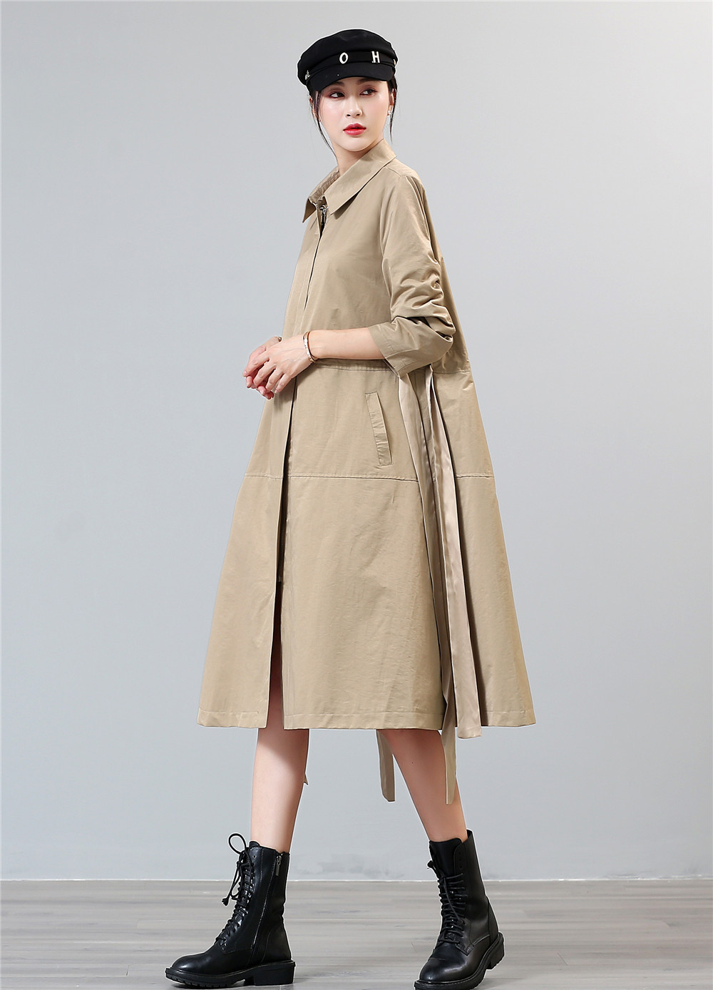 2021秋款大码轻熟风翻领系腰带长袖女式加里布风衣211753c