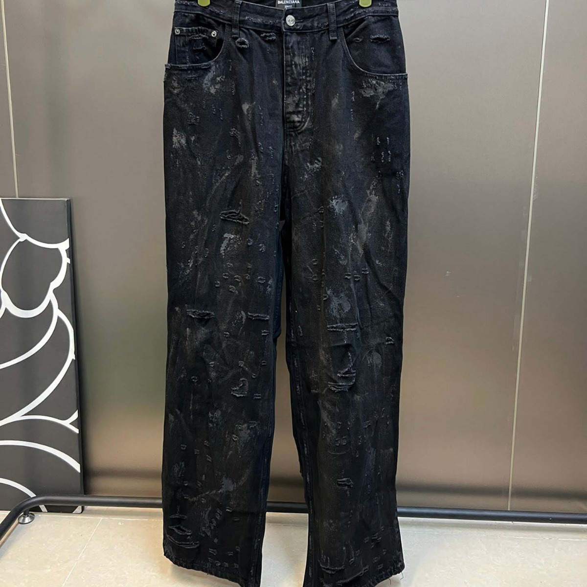 高版本巴黎b家涂鸦撕裂破洞世家牛仔长裤男女同款宽松os牛仔裤