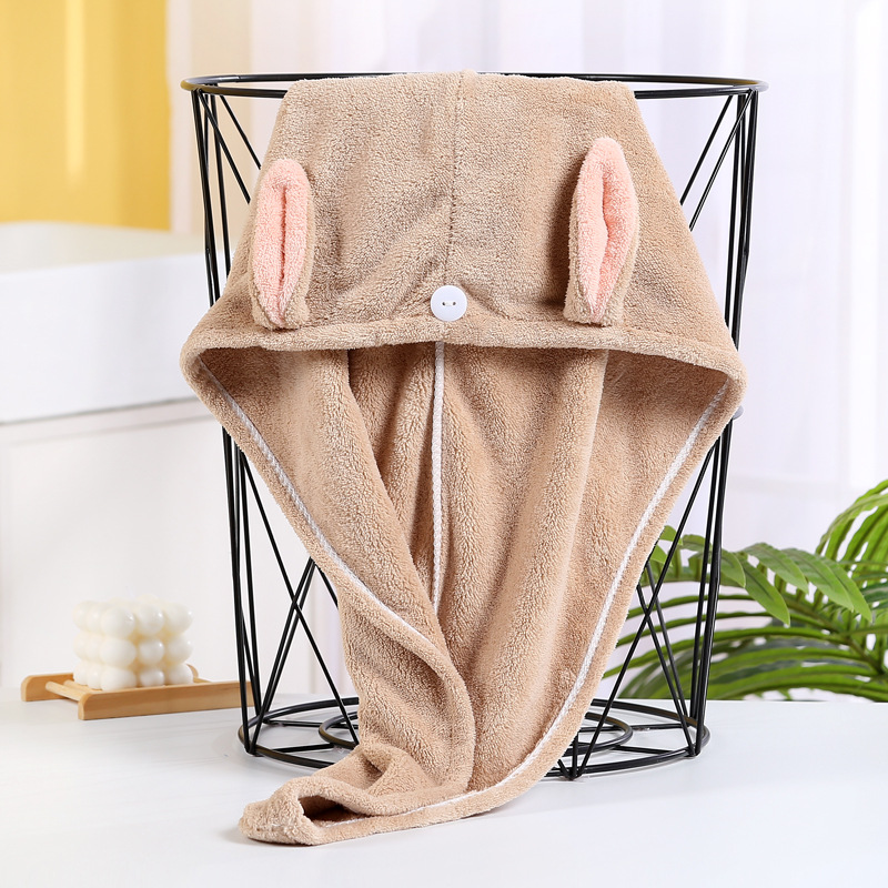 Cute Rabbit Ears Hair-Drying Cap Female Strong Water-Absorbing Quick-Drying Thick Coral Fleece Wrap Hair Towel Shower Cap Wholesale