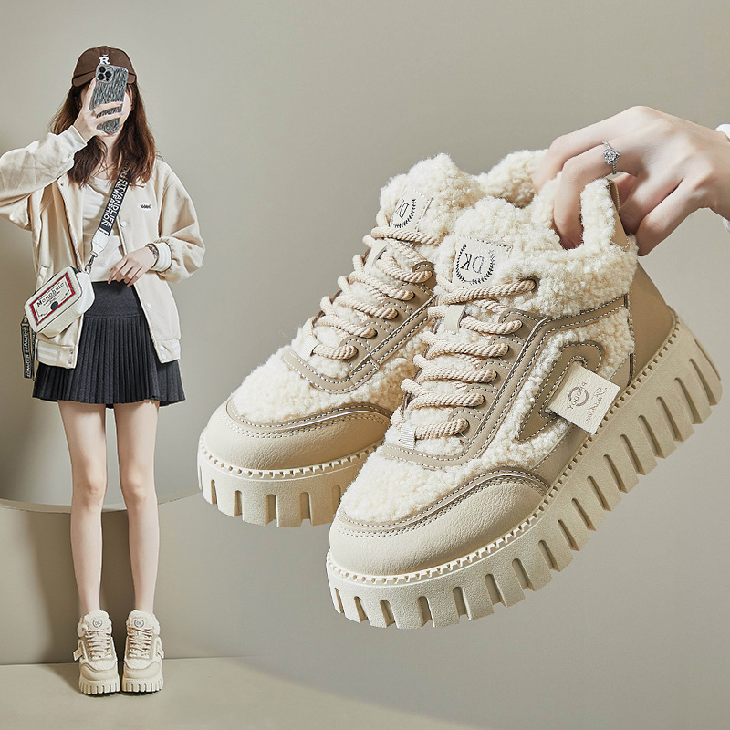 2025冬季加绒小白鞋新款韩版ins女学生厚底增高运动板鞋休闲F353