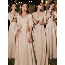 香槟色伴娘服春季中式旗袍2022新款夏季姐妹团礼服中国风平时可穿