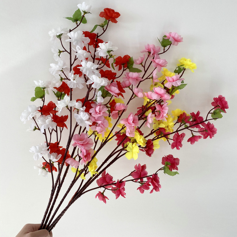 Dream 3 Fork Small Peach Blossom Wedding Decoration Home Living Room Floor Artificial Peach Blossom Branch Single Silk Flower