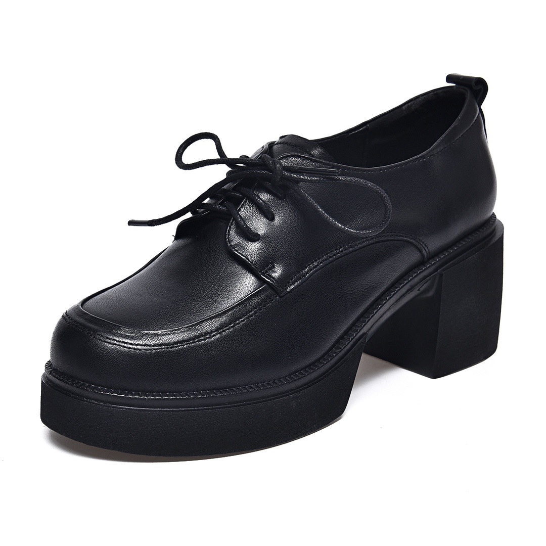 kml2203帛履高端女鞋春季新款头层牛皮时尚圆头松糕底舒适乐福鞋