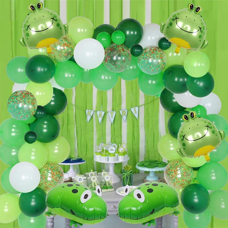 joymemo青蛙主题 绿色铝膜纸片乳胶气球链 拱门 夏季泳池派对用品